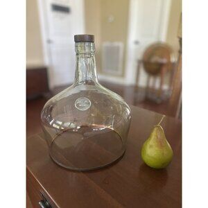 Demijohn Recycled Glass Cloche Dome Wine & Cheese Fleur-de-lis Stopper Large EUC